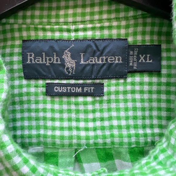 Ralph Lauren Men’s Green Lined Cotton Casual Button Down Shirt Size XL - Picture 4 of 12